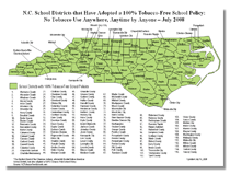 N.C. School Districts that have adopted a 100% Tobacco-Free Schools Policy.